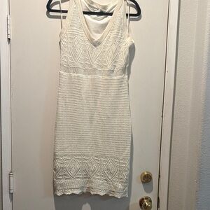 Guess White Crochet V-Neck Sleeveless Midi Dress